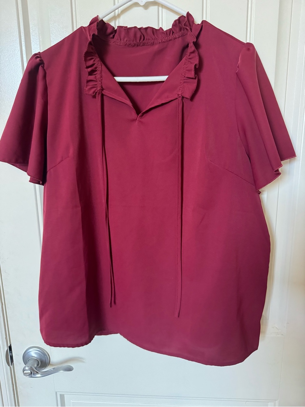 Ruffled Tie-Detail Blouse in Berry